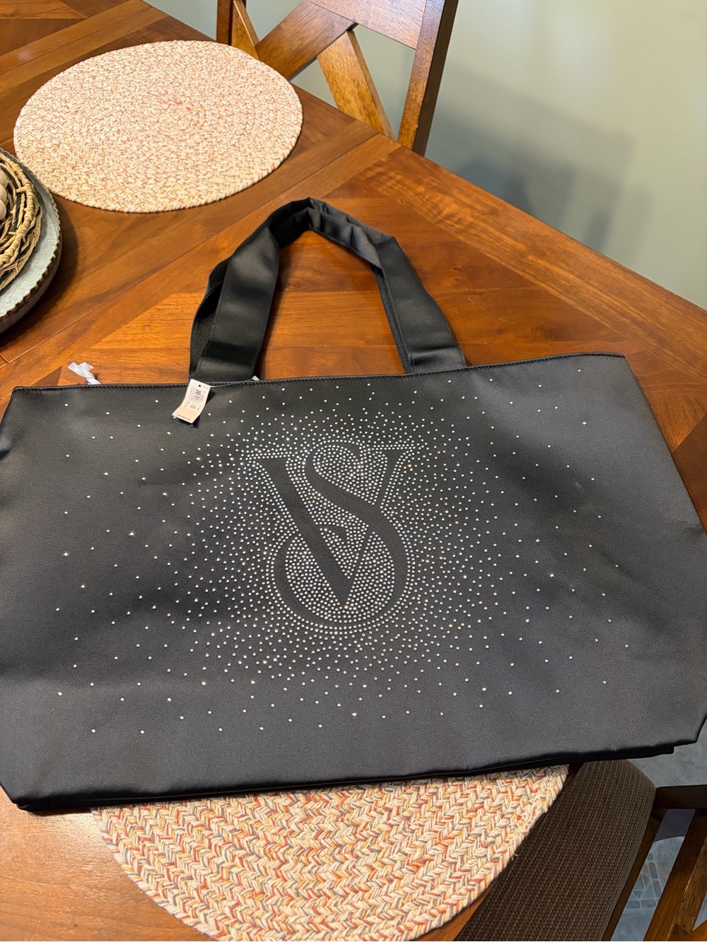 Victoria's Secret Black Bling Rhinestone Tote with Crystal VS Emblem
